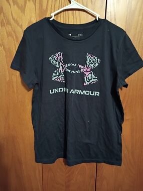 Under Armour Black Tee with Pink Leopard Logo